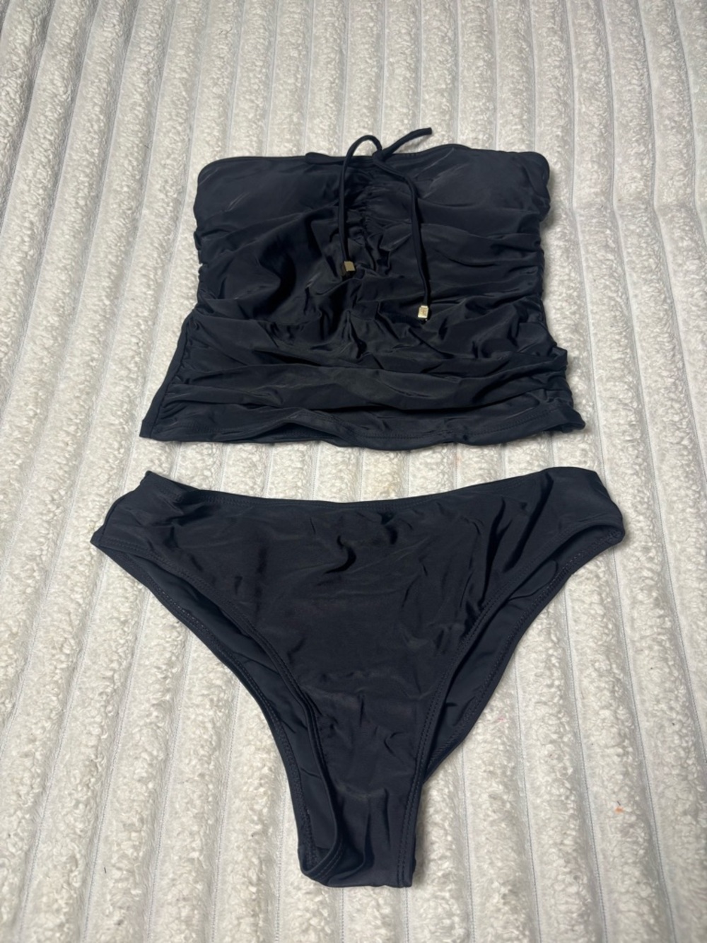 Strapless Black Ruched Two-Piece Swim Set - Picture 5 of 9